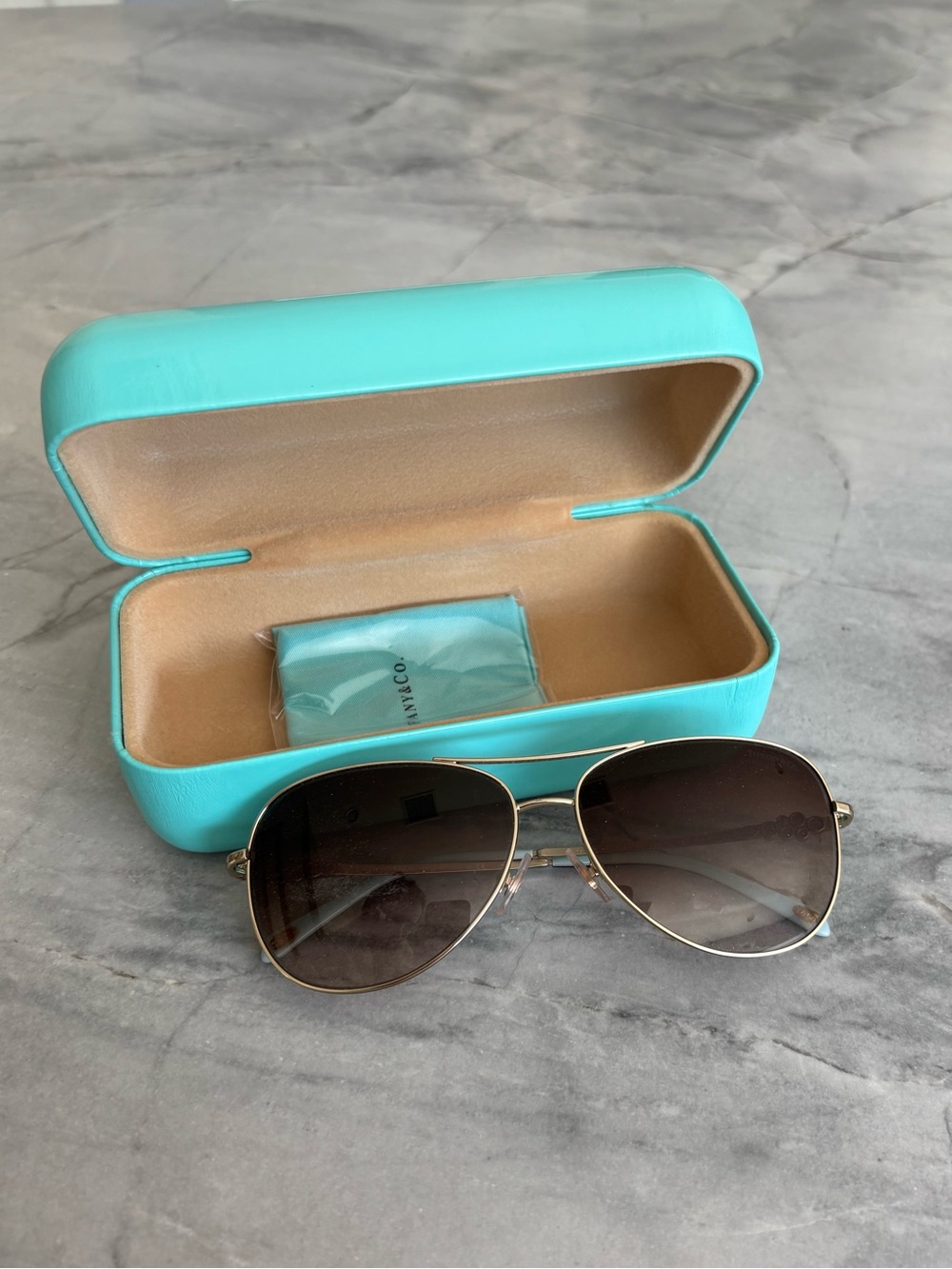 Tiffany & Co. Women's Aviator Sunglasses with Turquoise Case